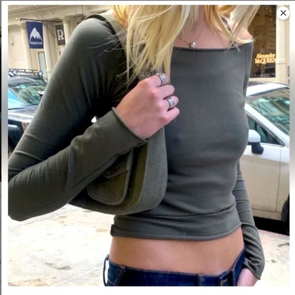 NWT! Brandy Melville Bonnie Top Off-the-Shoulder Long Sleeve Olive Green